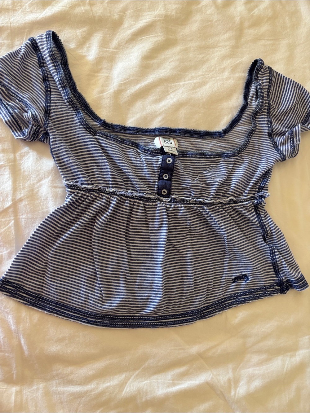 BDG Navy and White Striped Scoop-Neck Crop Top
